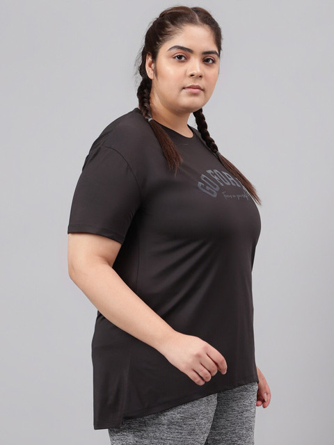 MKH Plus Size Typography Printed Drop-Shoulder Sleeves Relaxed Dri-Fit T-shirt - Image 3