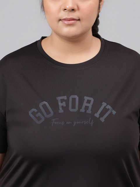 MKH Plus Size Typography Printed Drop-Shoulder Sleeves Relaxed Dri-Fit T-shirt - Image 2