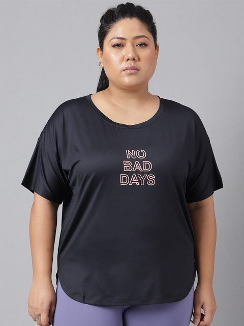 MKH Plus Size Typography Printed Relaxed Fit Dri FIT T-shirt