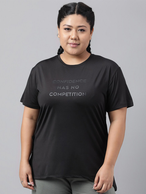 MKH Women Plus Size Typography Printed Dri-FIT Relaxed Fit T-shirt