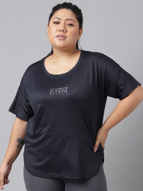 MKH Plus Size Relaxed Fit Typography Printed Drop Shoulder Sleeves Dri-Fit Sports T-shirt