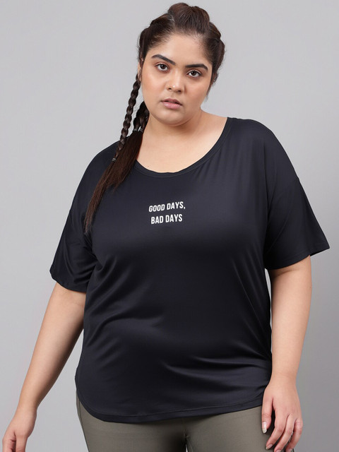MKH Plus Size Typography Printed Drop Shoulder Sleeves Dri-FIT Relaxed Fit Sports T-shirt