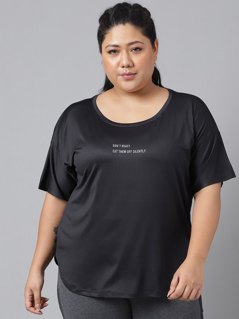 MKH Plus Size Typography Printed Drop-Shoulder Sleeves Relaxed Dri-Fit T-shirt
