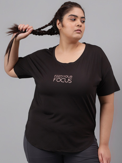 MKH Plus Size Typography Printed Drop Shoulder Sleeves Dri-FIT Relaxed Fit Sports T-shirt