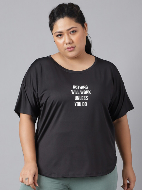 MKH Plus Size Dri-FIT Typography Printed Round Neck Relaxed Fit T-Shirt