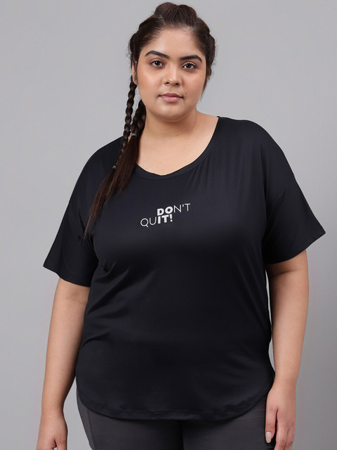 MKH Plus Size Typography Printed Drop-Shoulder Sleeves Dri-FIT Relaxed Fit Sports T-shirt