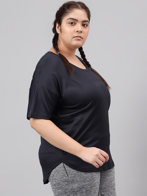 MKH Women Plus Size Typography Printed Drop shoulder Sleeves Dri-FIT Relaxed Fit T-shirt - Image 3