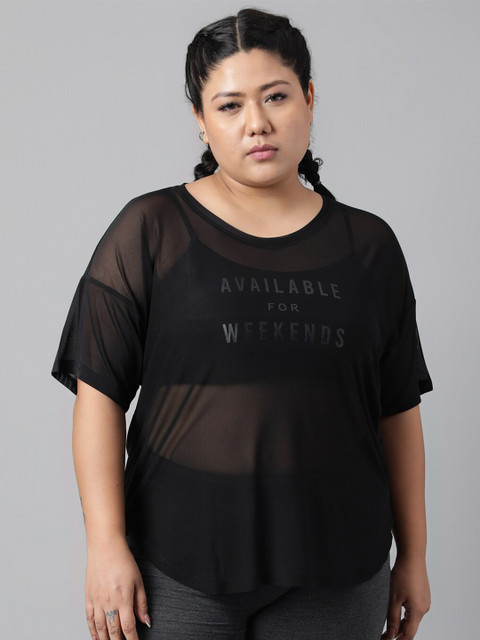 MKH Plus Size Typography Printed Dri-FIT Sports T-shirt