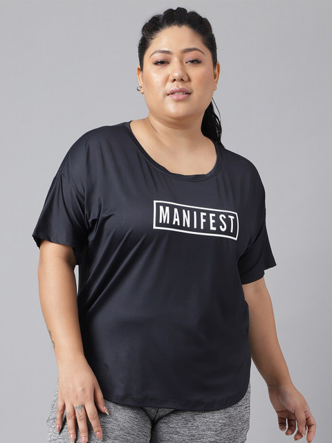 MKH Plus Size Relaxed Fit Typography Printed Drop Shoulder Sleeves Dri-Fit Sports T-shirt