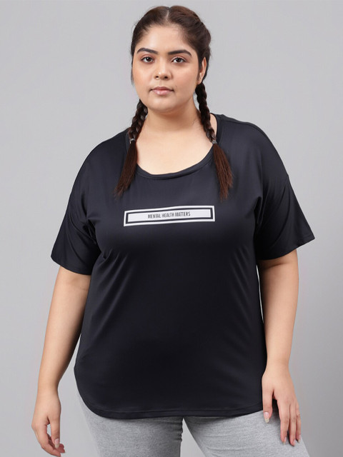 MKH Plus Size Typography Printed Dri-FIT Sports T-Shirt