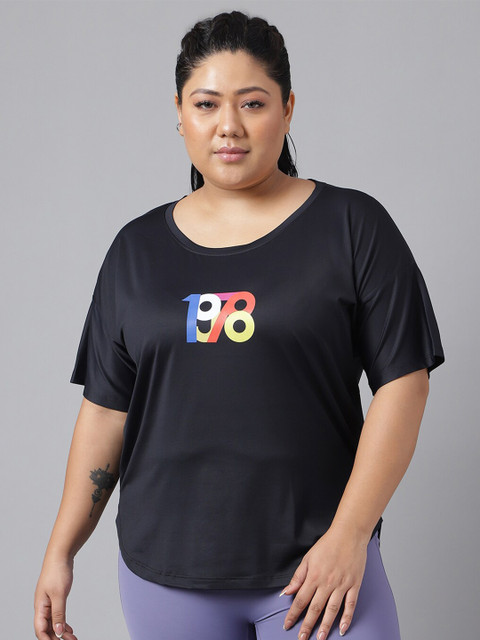 MKH Plus Size Relaxed Fit Typography Printed Drop Shoulder Sleeves Dri-Fit Sports T-shirt