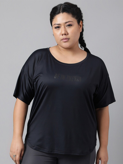MKH Plus Size Typography Printed Drop-Shoulder Sleeves Dri-FIT Relaxed Fit Sports T-shirt