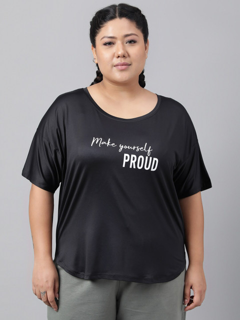 MKH Plus Size Typography Printed Drop Shoulder Sleeves Dri-FIT Relaxed Fit Sports T-shirt