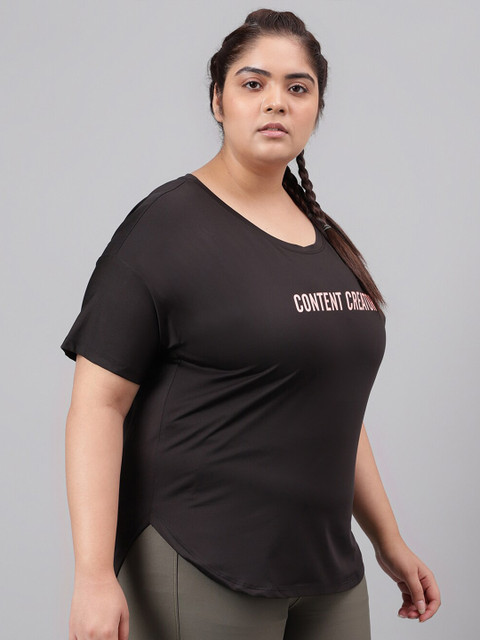 MKH Plus Size Typography Printed Drop-Shoulder Sleeves Relaxed Fit Dri-FIT T-shirt - Image 3