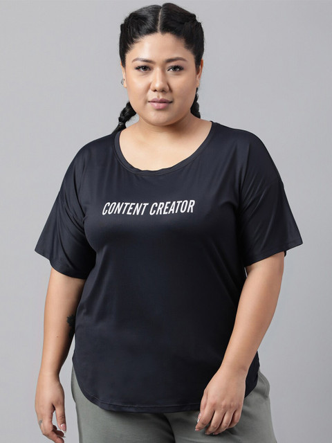 MKH Plus Size Typography Printed Drop Shoulder Sleeves Dri-FIT Relaxed Fit Sports T-shirt