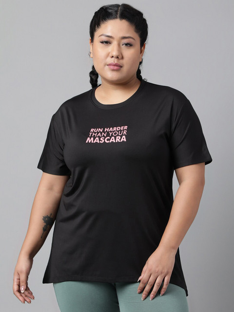 MKH Plus Size Typography Printed Drop Shoulder Sleeves Relaxed Fit Dri-FIT Sports T-Shirt