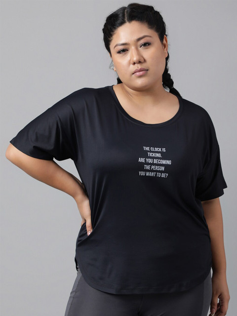 MKH Plus Size Typography Printed Drop-Shoulder Sleeves Relaxed Dri-Fit T-shirt