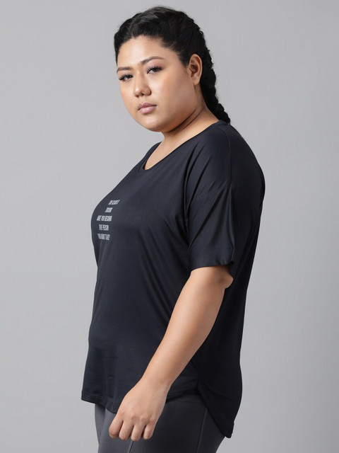 MKH Plus Size Typography Printed Drop-Shoulder Sleeves Relaxed Dri-Fit T-shirt - Image 4