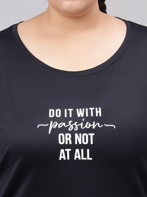 MKH Plus Size Typography Printed Drop-Shoulder Sleeves Relaxed Dri-Fit T-shirt - Image 2