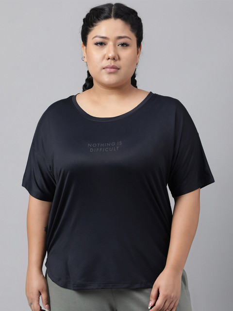 MKH Plus Size Relaxed Fit Typography Printed Drop Shoulder Sleeves Dri-Fit Sports T-shirt