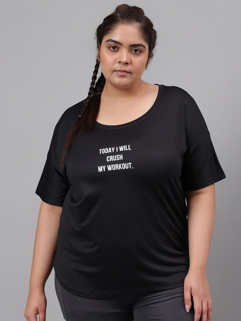 MKH Plus Size Typography Printed Drop-Shoulder Sleeves Relaxed Fit Dri-FIT T-shirt