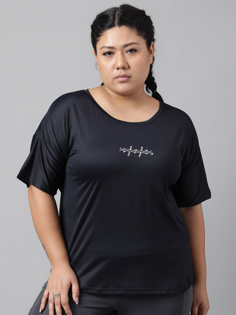 MKH Plus Size Typography Printed Drop Shoulder Sleeves Dri-FIT Relaxed Fit Sports T-shirt