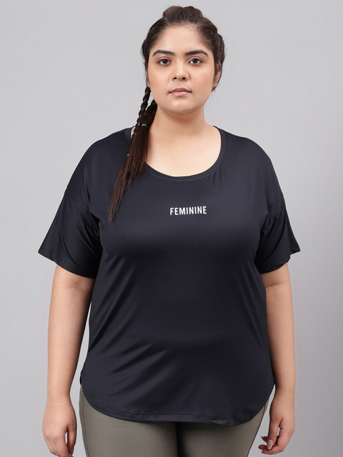 MKH Plus Size Relaxed Fit Typography Printed Dri-FIT Technology Sports T-shirt