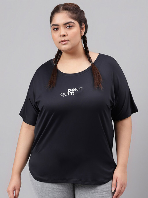 MKH Plus Size Typography Printed Drop-Shoulder Sleeves Relaxed Dri-Fit T-shirt
