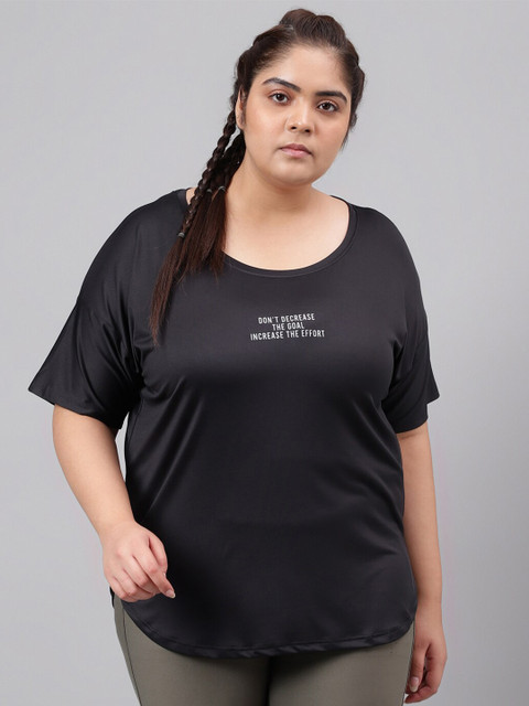 MKH Plus Size Dri-FIT Typography Printed Round Neck Relaxed Fit T-Shirt