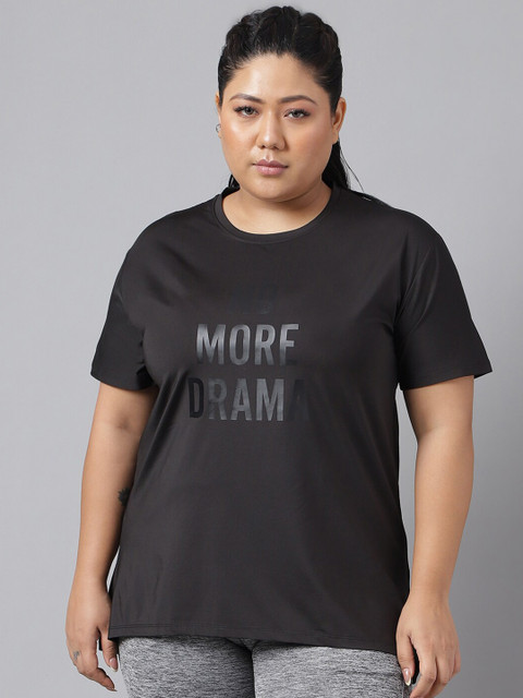 MKH Plus Size Typography Printed Dri-FIT Relaxed Fit Drop-Shoulder Sleeves Gym T-shirt