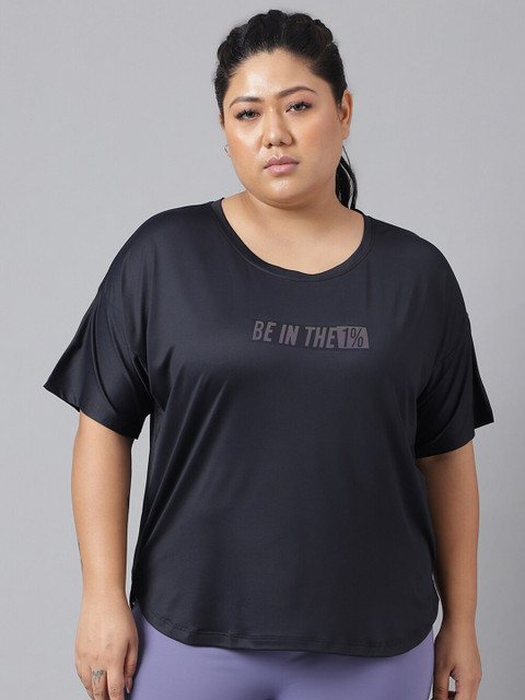 MKH Plus Size Typography Printed Drop-Shoulder Sleeves Relaxed Dri-Fit T-shirt