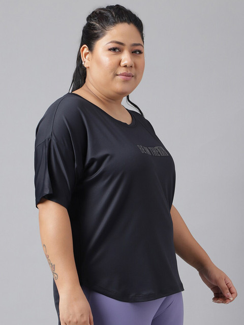 MKH Plus Size Typography Printed Drop-Shoulder Sleeves Relaxed Dri-Fit T-shirt - Image 3