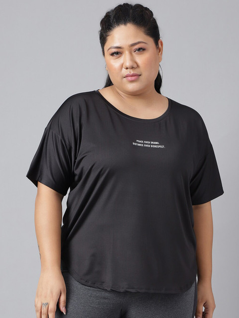 MKH Plus Size Typography Printed Drop Shoulder Sleeves Relaxed Fit Dri-FIT Sports T-Shirt