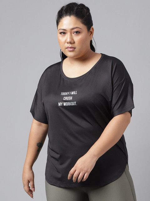 MKH Plus Size Typography Printed Relaxed Fit Dri-FIT Sports T-shirt