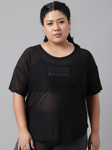 MKH Plus Size Typography Printed Dri-FIT Relaxed Fit Training T-shirt