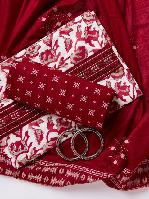 SALWAR STUDIO Ethnic Motifs Printed Pure Cotton Unstitched Dress Material