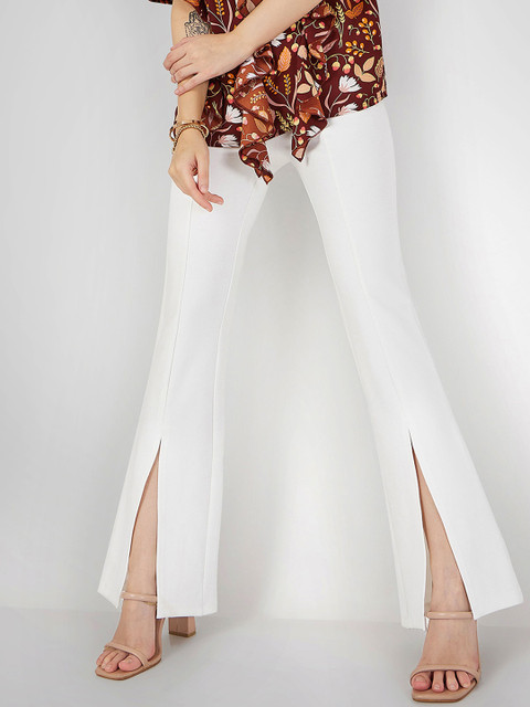 SASSAFRAS Women White Slim Fit Mid Rise Trousers