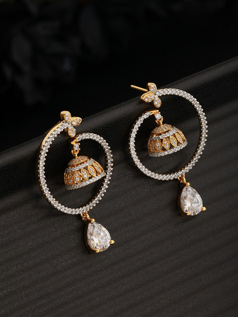 Saraf RS Jewellery Gold-Plated American Diamond Studded Jhumkas