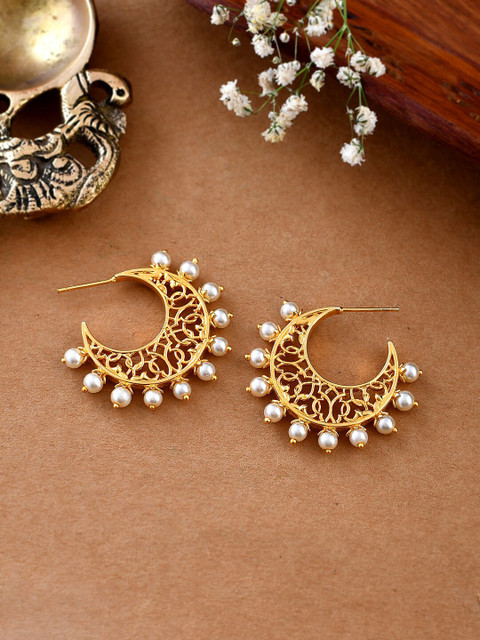 Voylla Nazakat Haseen Gold-Plated Pearl Studded Contemporary Chandbalis