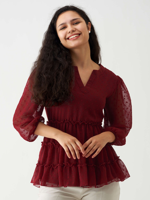 AASK Self Design Mandarin Collar Layered Empire Top