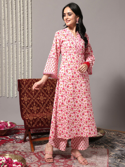 Varanga Floral Printed Pure Cotton A-Line Kurta With Trousers & Dupatta - Image 4