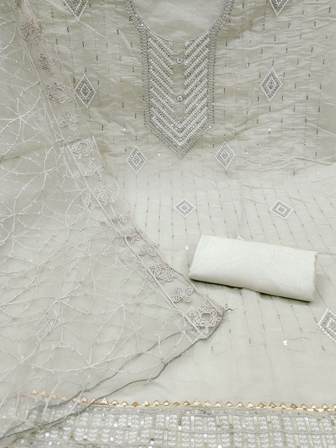 Sidhidata Ethnic Motifs Embellished Sequinned Detail Unstitched Dress Material - Image 3