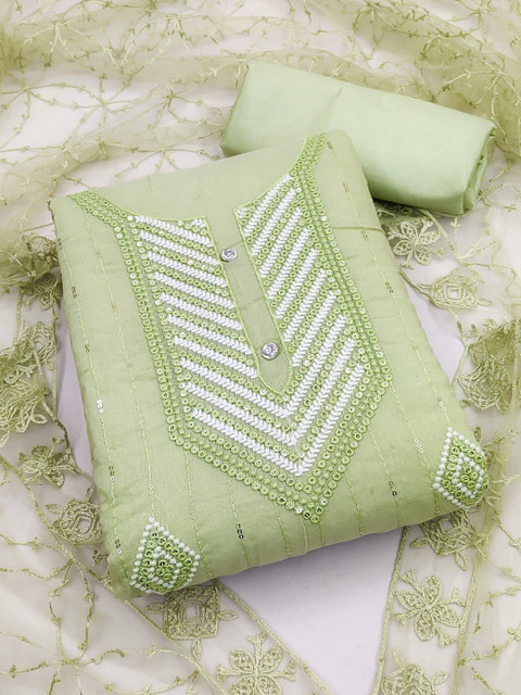 Sidhidata Geometric Embroidered Sequinned Unstitched Dress Material