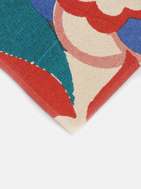 BLANC9 Cream & Red Floral Printed Cotton Carpet - Image 4