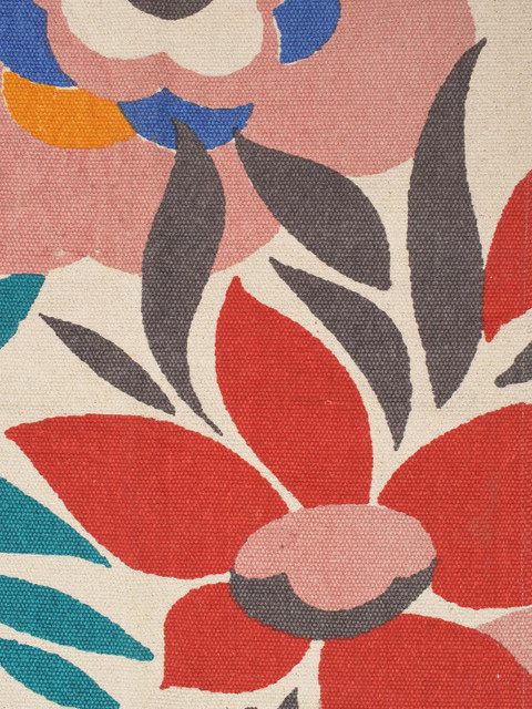 BLANC9 Cream & Red Floral Printed Cotton Carpet - Image 5
