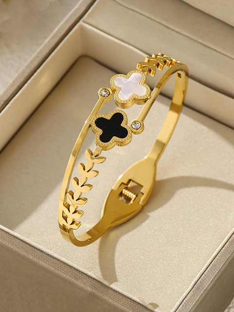 Jewels Galaxy Gold-Plated Mother of Pearl Cuff Bracelet