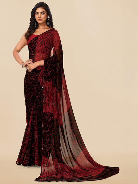 MIRCHI FASHION Abstract Printed Sequinned Pure Georgette Saree