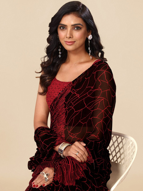 MIRCHI FASHION Abstract Printed Sequinned Pure Georgette Saree - Image 5