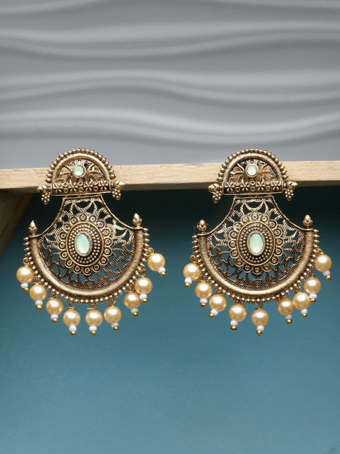 ADIVA Gold-Plated Contemporary Pearls Chandbalis Earrings