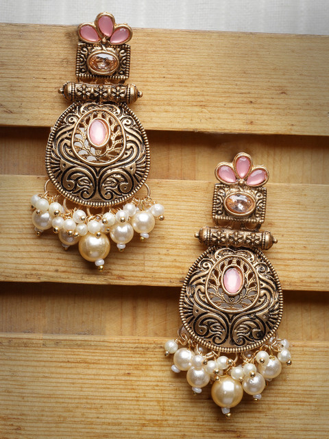 ADIVA Gold-Plated Contemporary Kundan Drop Earrings